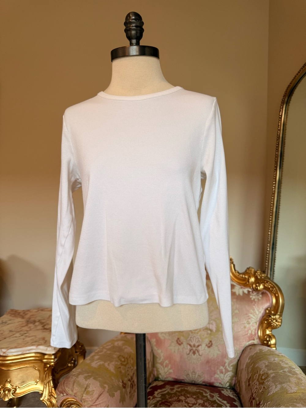 Anthropologie White Long-Sleeve Crewneck Tee